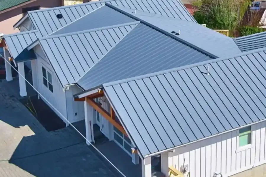 Standing-seam metal roof on a residential home