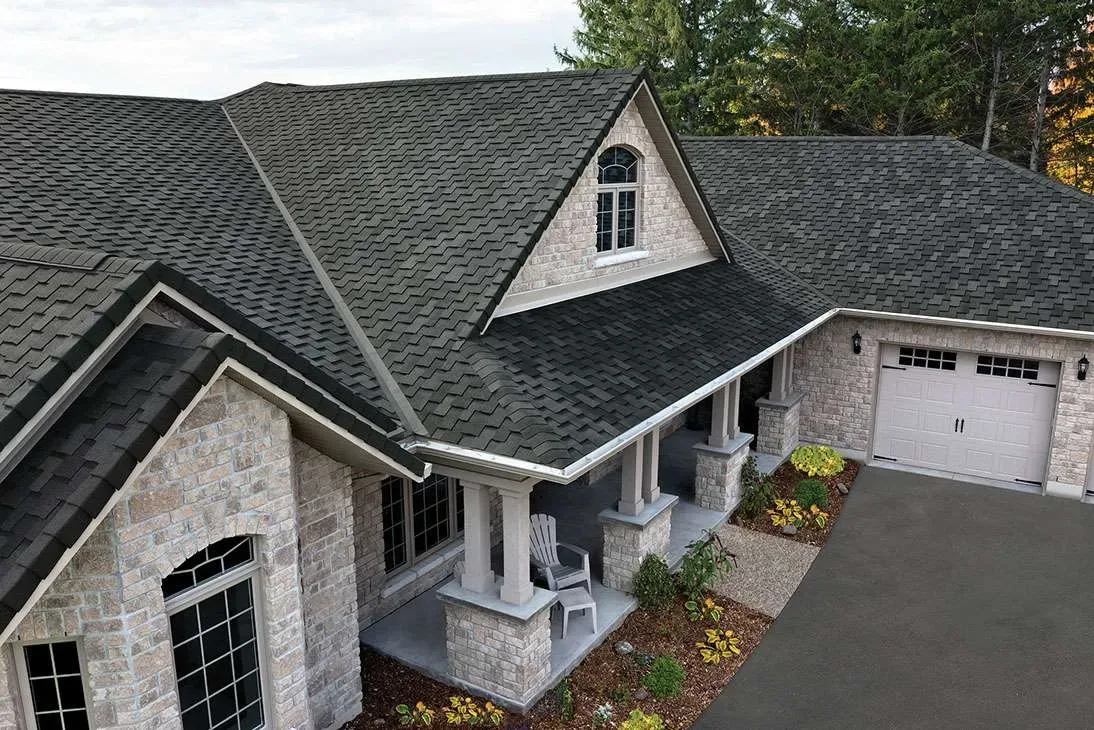 Architectural shake-profile roof on a renovated home